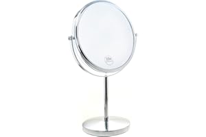 TUKA-I-AKUT TUKA lusterko stojące, 5-krotne powiększenie, 20 cm, lusterko kosmetyczne obracane o 360°. Chromowane lusterko do makijażu, lusterko do golenia, lustro stołowe, lusterko łazienkowe, dwustronne: lustro