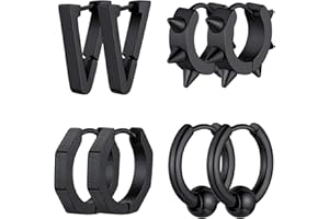 FOCALOOK Orecchini Uomo Cerchio in Acciaio Inossidabile, Orecchini Acciaio Chirurgico Argento/Nero/Oro, Orecchino Uomo Pendenti Tondi Punk HipHop Confezione Regalo