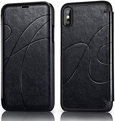 iPhone X Case, Reexir Slim Leather Folio Flip Wallet Case Cover with Card Slot Holder for Apple iPhone X (Black)