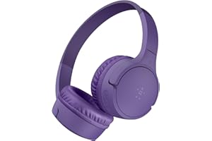 Belkin SoundForm Mini auriculares inalámbricos para niños con micrófono, on ear, 30 horas de autonomía y adhesivos, cascos supraaurales para enseñanza en línea y viajar, iPhone, iPad o Galaxy, Violeta