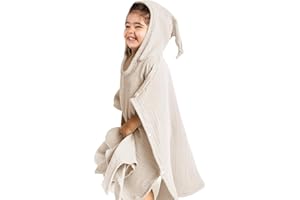 lulumoon Ponczo kąpielowe dla dzieci, ręcznik z kapturem dla niemowląt, 100% muślinu, bawełna, ręcznik dla niemowląt z kapturem - ponczo ręcznik kąpielowy dla dzieci 60 x 60 cm, (kremowe