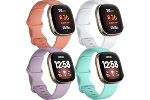 JUVEL Pack 4 Straps Compatible with Fitbit Versa 3 Strap/Fitbit Versa 4/Fitbit Sense/Sense 2 Strap, Soft Sport Silicone Replacement Wristbands, Women Men, Large Small