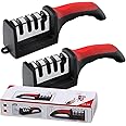 Jadin Knife Sharpener, Knife Sharpener 4 in 1, 2Pcs Professional 4 Stage Manual Sharpener for Sharpening Kitchen Knives, Scissor Sharpener, for Home and Professional Chefs, Non-Slip Base, 21.5x5.6x5cm