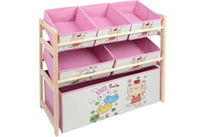 CERLINGWEE Kids Storage Shelf, Pink Color and Cartoon Children Kids Storage Box Quality Pine Material Storage Solution for Small Often for Children's Bedroom