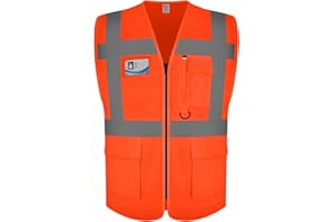 Graunton High Reflective Westen mit Reißverschluss, High Vis Westen für Männer Frauen, Hi Viz Weste für Verkehrsmanagement, Öffentliche Sicherheit, Transport, DE1-Orange, 5XL.