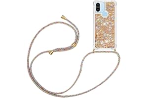 YAMCCCSE Funda Bling Glitter Liquida con Cuerda para Xiaomi Redmi A1 / Redmi A1+,Transparente Cristal Suave Silicona TPU Bumper Protector Carcasa con Colgante Ajustable Cordón - Case y Correa