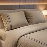VOUCLER Dream &ndash; Pack of 3 Duvet Cover for 150 Bed (260 x 225 cm) and 2 Pillowcases 50 x 80 cm &ndash; Stone &ndash; Satin, 100% Cotton, 3