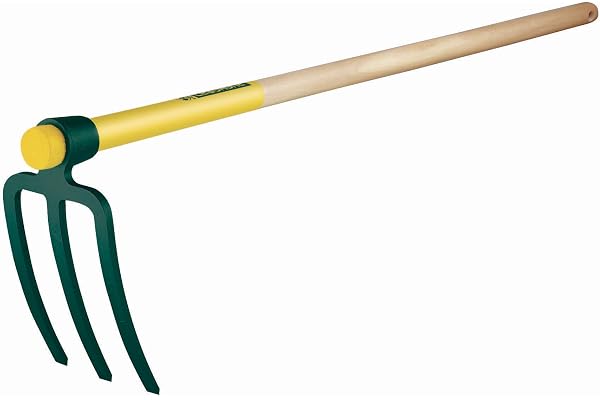 Leborgne, Croc de Jardin, 3 dents Plates, Manche bois percé Certifié PEFC 100%, Largeur 14 cm, Manche 110 cm, Acier Forgé et Trempé, Emmanchement à oeil conique, Protège pointes rangement sécurisé