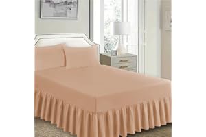 Ziya Homes Fitted Valance Sheets - Polycotton Frilled Bed Skirt, Anti Allergic, Extra Deep, Easy Care (Beige, Double)