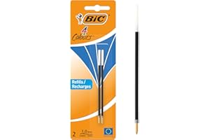BIC 4 Couleurs - Recharges pour Stylo-Bille - Pointe Moyenne (1,0 mm) – Encre Bleue, Blister de 2