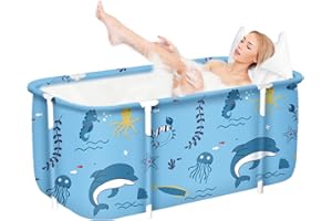 SINBIDE Baignoire Pliante pour Adulte 132x68x47cm, Seau de Bain À Vapeur de Sauna, Douche et Bain de Glace Chaud, Portable Non Gonflable (Vert)