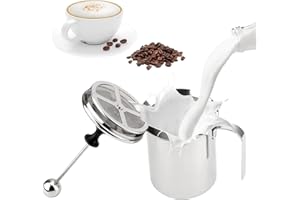 CHENKEE Edelstahl Double Mesh manuelle Milchaufschäumer, 800ml Milchaufschäumer Manuell zur Herstellung von Kaffee Cappuccino Schaummilch, 20X10X9,5CM
