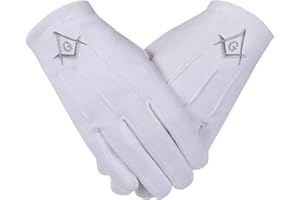 GLOVES4MASONS Freemasons Masonic White Cotton Gloves with SC&G in Silver .Size XL