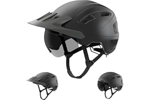 SHINELED Fahrradhelm Herren, Damen Helm mit Magnetischem Visier Abnehmbarer Sonnenschutzkappe und Größenversteller, Schwarz Helm für E-Bike, Mountainbike & Citybike (L-Visier)