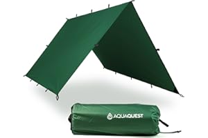 AQUAQUEST SAFARI Waterproof Camping Tarp - Lightweight Sun Shade or Rain Fly - Camping Essentials for Hiking, Backpacking & Hammock, 3 x 2 m Forester Green