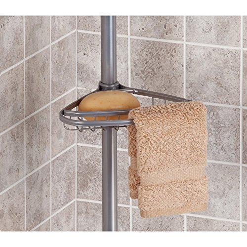InterDesign York Teleskop Duschregal | mit Handtuchhalter und Haken | hochwertige Duschablage ohne Bohren | vierfacher Duschkorb für mehr Stauraum | Metall silber lackiert - 3