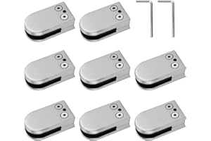 Glass Clamps, FUOBECIE 8PCS 6-8mm Stainless Steel 304 Glass Clips, Adjustable Glass Bracket Stainless Steel Flat Back Round Glass Clip Grip for Stair, Balustrade and Handrail-Arc bottom