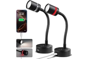 acegoo Luz de Lectura LED 12V Camper Lámpara Regulable 4000K y Luz Nocturna Roja, Cargador tipo C 20W Incorporado,Negro Flexible Cuello de Cisne para Barco Autocaravana Caravana Cabina Camión (corto)