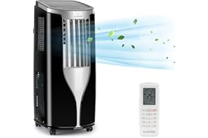 Klarstein Aire Acondicionado Portatil Silencioso con Tubo l Bajo Consumo, 10,000 BTU/2,9 kw, Aire Portátil 4en1, Enfriador, Deshumidificador, Ventilador y Modo Noche Programable, Mando,Negro/Plateado