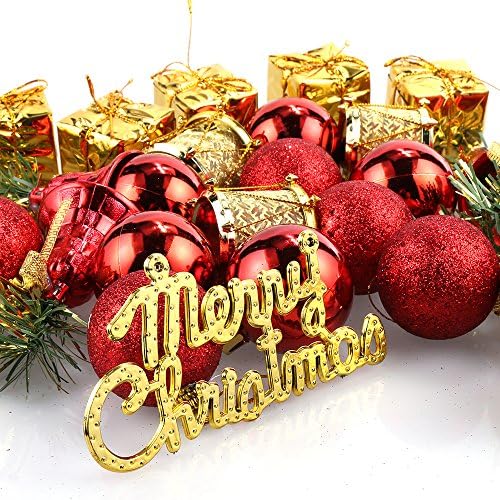 Parsion Christmas Tree Decorations, 32Pcs Glass Christmas Baubles Tree Decorations Novelty Ball Ornaments Wedding Party Holiday Decorations (Gold)