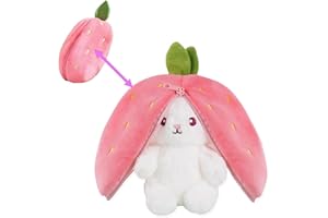 Irunfast 23CM Easter Bunny Plush Toy, Reversible Bunny Strawberry Plushie Toys with Zipper, Soft Easters Strawberry Bunnys Stuffed Animal Toy Easter Bunnys Teddy for Festive Decoration