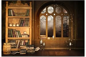 Aoihrraan 2,7x1,8m Vintage Libreria Sfondo Libreria Libreria Libri Candele Arco Finestra Luna Notte Interni Fotografia Sfondo Matrimonio Baby Shower Bambini Adulti Ritratto Studio Fotografico Prop