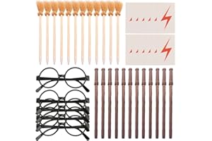 CEWROM Matite a Bacchetta Magica, 48 Set Occhiali da Mago Senza Lenti, Tatuaggi Temporanei con Cicatrice a Forma di Fulmine per feste di compleanno magica, Premi Scolastici, Riempitivi per Borse Goody