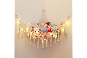 Lewondr Hamac de Rangement pour Jouets en Peluche, 100x100x150cm Filet de Rangement Hamac pour Animaux en Peluche avec Crochets, Hamac de Jouet en Peluche pour Chambre Salle de Bain - Beige