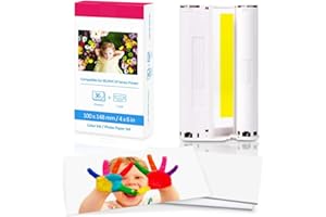 FIMAX TECH Fimax - Papel fotográfico Compatibles con Canon Selphy CP1300 CP1200 CP910, 7737A001 / KP-36IP, 1 cartucho de tinta de color y 36 hojas de papel de impresora (100 x 148 mm)