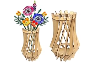 Mapille 2pcs Vase en Bois pour Fleurs Puzzle Présentoir 3D Vase Lego Fleurs Artificielles Plantes Support en Bois Bouquet Lego Roses Tulipes Tournesol Décoration