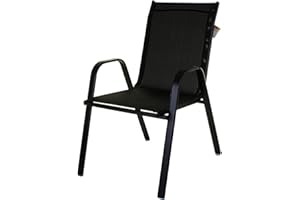 MARKO Black Stacking Textoline Chairs Outdoor Garden Furniture High Back Seating Patio (6)