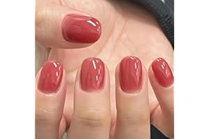 GLAMERMAID 24Pcs Press-on-Nägel Extra Kurz Squoval Frühling Sommer Brick Red Gelee-Gel-Kleber-Nägel Glänzend Rund Wiederverwendbar UV-Finish Fake Nails Acryl Falschnägel Maniküre-Sets für Frauen