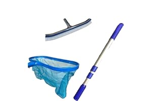SUDS-ONLINE SWIMMING POOL SPA HOT TUB 18" WALL BRUSH + OVAL DEEP LEAF NET +TELESCOPIC POLE