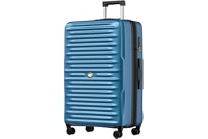 MGOB Valise Cabine 92L Extensible Trolley Rigide Valises de Voyage 4 roulettes Doubles Pivotantes et Serrure TSA 76x51x31cm, Bleu