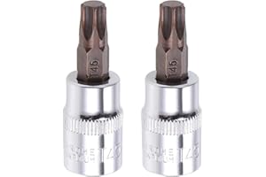 Juttzzei 2PCS Torx Bit Socket - 3/8" Drive, T45 Torx Bits, Premium S2 Alloy Steel, 48mm Length for Ratchet Wrench