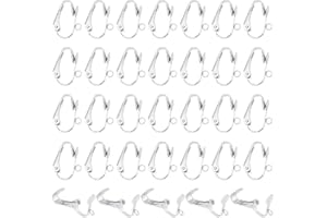 UNICRAFTALE 50Pcs Pendientes con clip Hallazgos Pendientes con clip de acero inoxidable Pendientes no perforantes Clip para la oreja Pendiente falso DIY Clip-on Pendientes Joyería