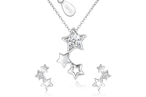 CRYSTALINA Regalos para Mujer, Conjunto Collar Plata Mujer y Pendientes Mujer Plata con Colgante Estrellas y Cristales, Joyas de Mujer de Plata S925 y Circonitas, Regalos Originales para Mujer