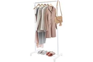 Dhouse Kleiderständer auf Rollen Metall Höhenverstellbar Kleiderstange Rollgarderobe Garderobenständer Kleiderstange Garderobenstange Kleiderwagen 90-160cm für Schlafzimmer (Weiß)