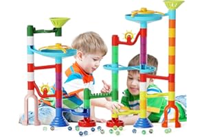 IFOLLOWER Murmelbahn Kinderspiel - 110PCS Mehrfarbige Kugelbahn Marble Run Set mit Spannende Bahnelementen und Glasmurmeln, kinderspiel Geschenk für Kinder Mädchen Jungen 3-12 Jahren