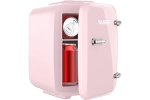 YASHE Mini Frigo de Chambre, 4 Litres Frigo Cosmetique, Petit Frigo Thermoélectrique CA/CC pour Boissons, Nourriture, Beauté, Bureau, Dortoir, Voiture, Rose