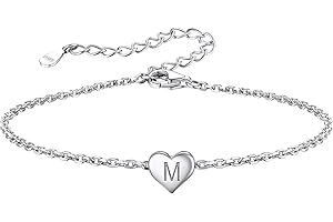 SILVORA S925 Sterling Silver Bracelet for Women, Adjustable Heart Bracelet with Initial,16cm Plus 5cm Extension Chain