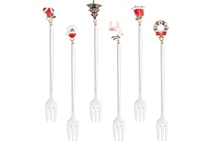 GLAITC Tenedores de cena, Juego de 6 tenedores de acero inoxidable para mesa, tenedores para mezclar, tenedor para pastel de postre, para decoraciones de mesa de fiesta de Navidad, plata