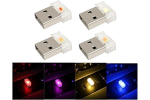JZK Mini-USB-LED-Licht, Kabelloses Kleines Nachtlicht, Auto-Innenbeleuchtung, 4 Stück, Pruple Blau Rot Gelb