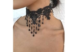 Handcess Schwarze Spitze Choker Halskette Perlen Quaste Halsketten Gothic Hollow Flower Choker Schmuck Zubehör für Frauen und Mädchen