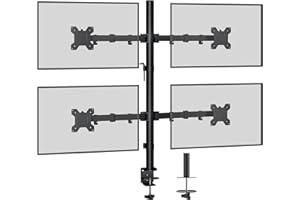 BONTEC Supporto da Tavolo per 4 Monitor 13"-27", Regolabile in Altezza, 360° Rotazione e 180°Orientamento, VESA 75/100mm, Morsetto Scrivania e Perforazione, Fino a 10kg per Schermo