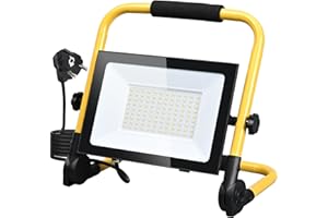 MOLVCE Projecteur de chantier LED - 100 W - 6000 K - 8500 lm - Blanc froid - Lampe de travail LED avec prise - Étanche IP66 - Avec trépied et câble de 3 m - Pour chantier, garage, atelier