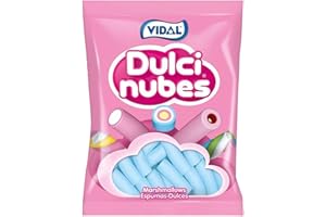 Vidal Golosinas. Dulcinubes. Nubes de chuche esponjosas y blanditas sabor frambuesa. Color azul. Sin Gluten. Sin Grasa. Bolsa con 125 unidades.