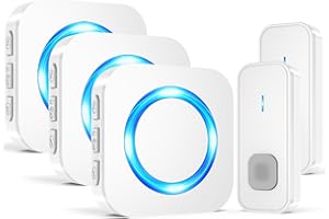 SURFOU Funkklingel, Türklingel 400m Reichweite Kabellose Klingel mit Plug-In-Empfänger Haustür Aussen Wasserdicht Drahtlos Hausklingel mit 55 Klingel, 5 Lautstärken (3 Weiß Empfänger + 2 Weiß Sender)