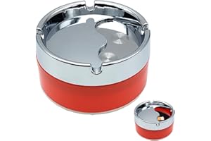 LEDDY LIVING Cenicero redondo giratorio, Cenicero de mesa, moderno colorido con tapa abatible para compartimento para cigarrillos, cenizas y colillas en el jardín, bar, oficina, hogar (naranja)