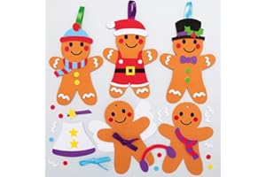 Baker Ross AX357 Kits De Décorations Bonhommes En Pain D'Épice À Assortir - Paquet De 8, Loisirs Créatifs De Noël Pour Enfants